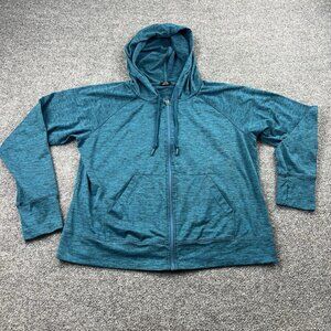 Athletic Works Hoodie Jacket Womens L 12-14 Teal Full Zip Thumbholes Pockets
